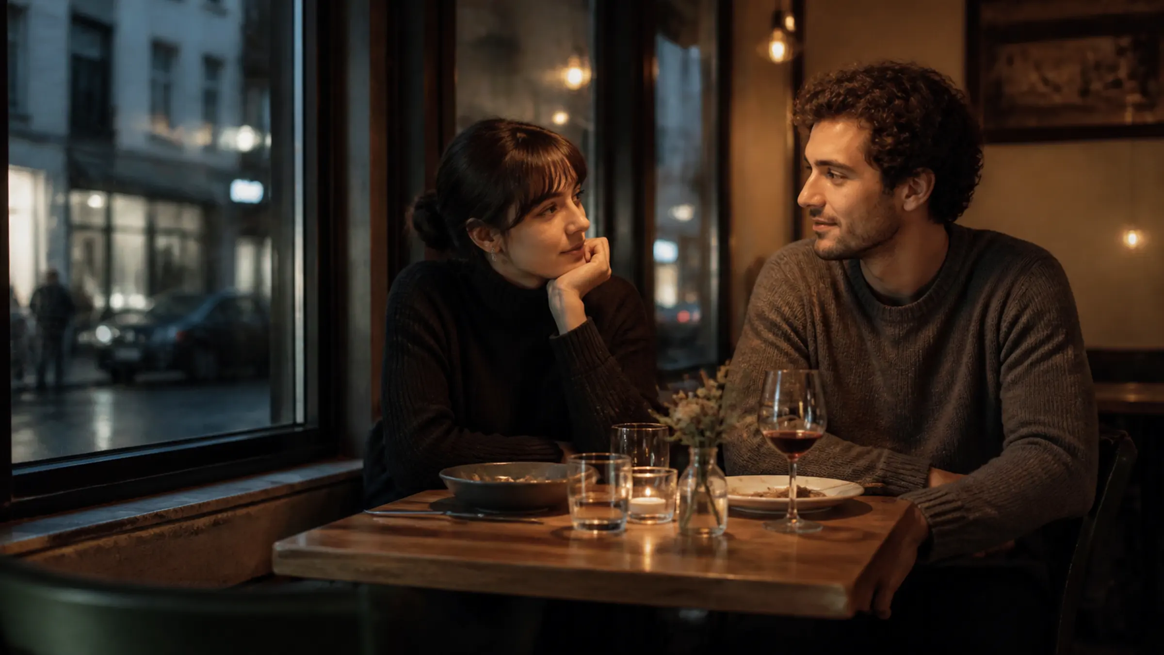 Two close friends sitting across from each other during an honest conversation about changing feelings