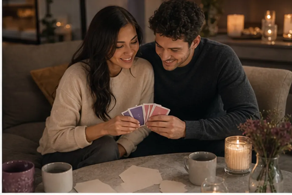 Couple trivia cards arranged as a question deck