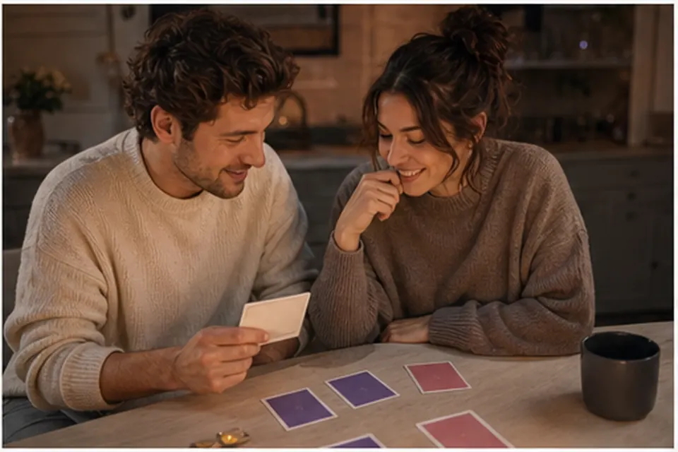 Partner knowledge quiz cards for a couple game