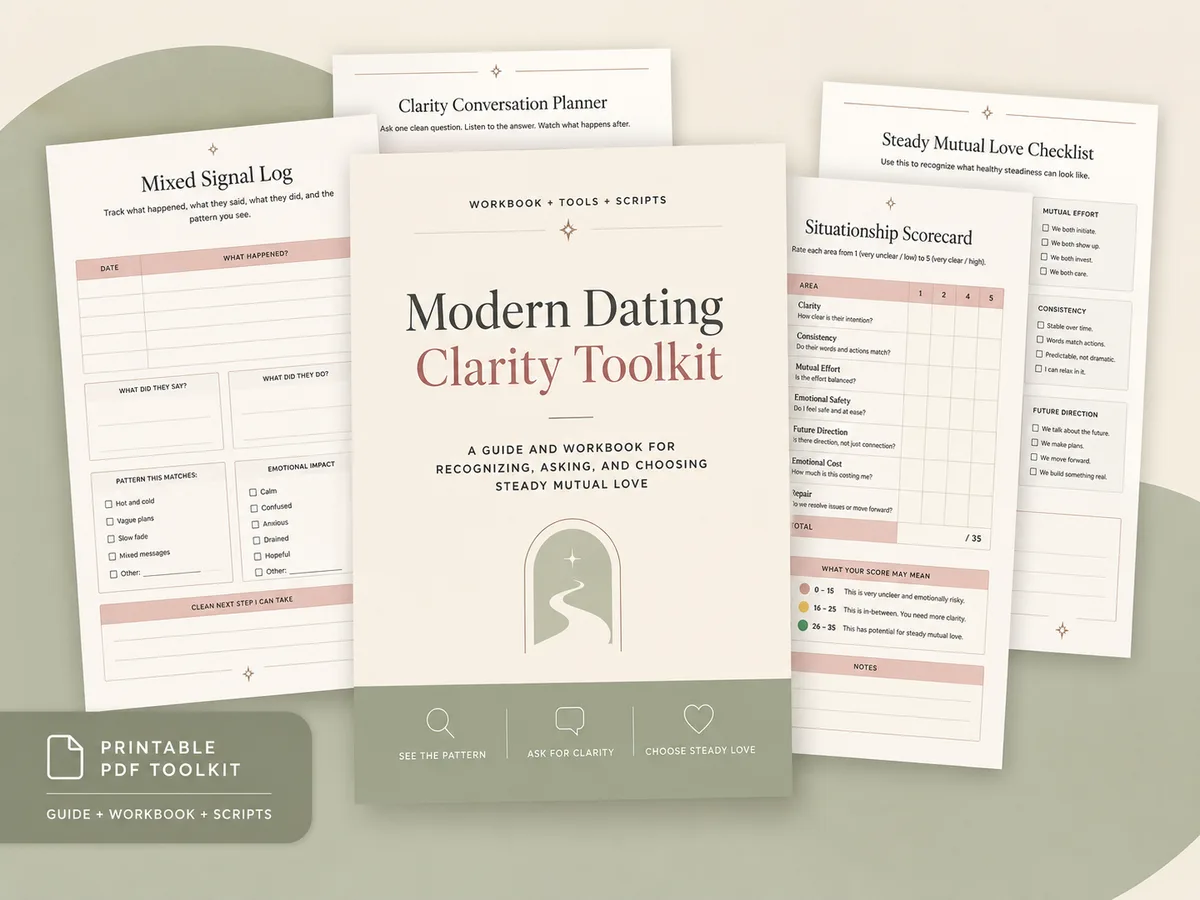 Modern Dating Clarity Toolkit printable PDF cover and workbook pages