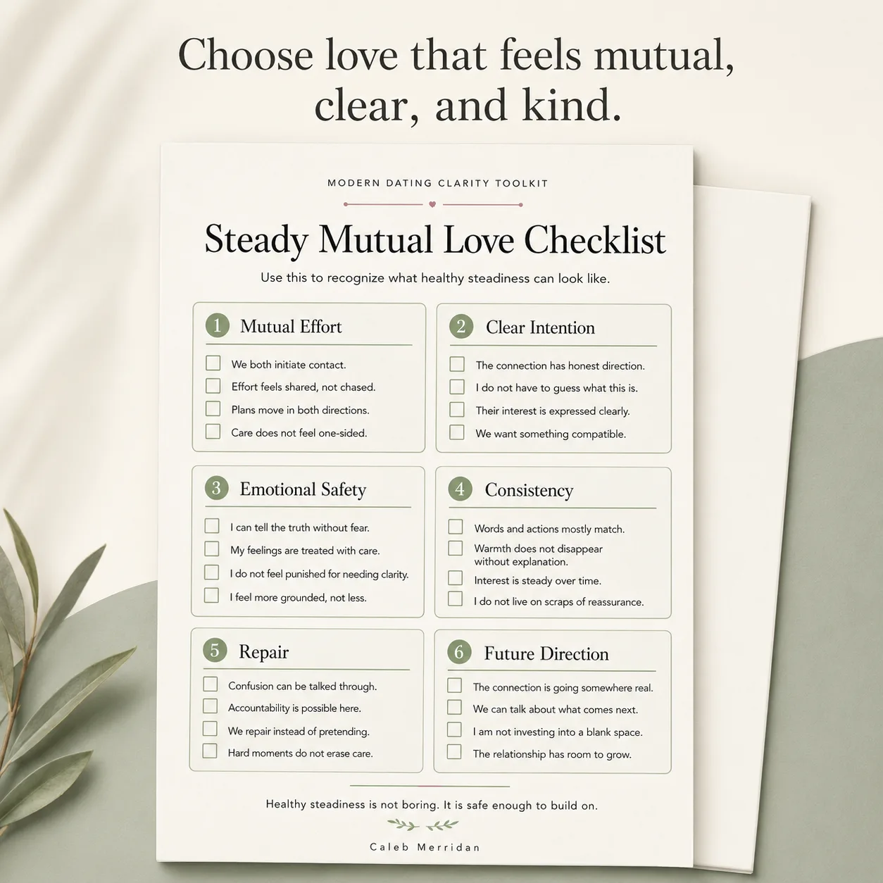 Steady Mutual Love Checklist worksheet preview