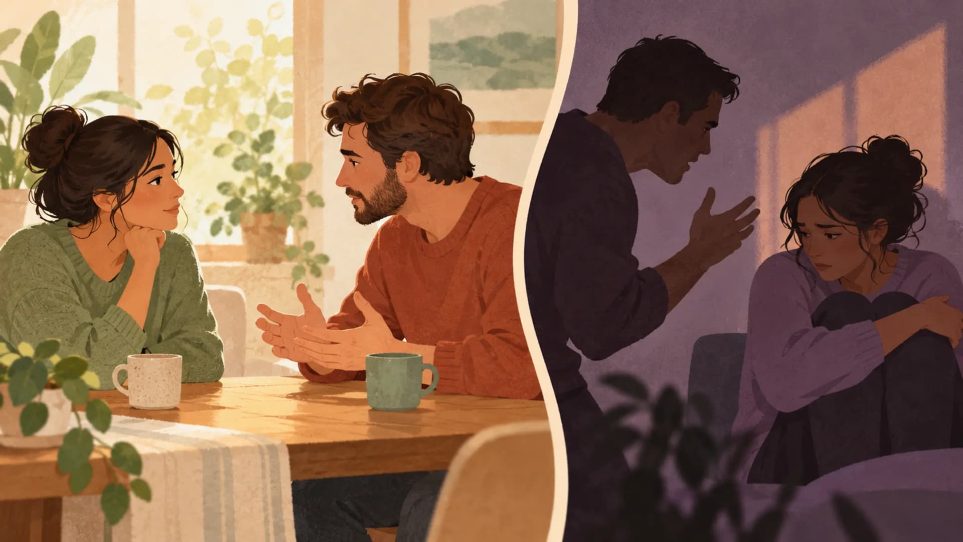 A calm conversation contrasts with fear and intimidation, which require different support.