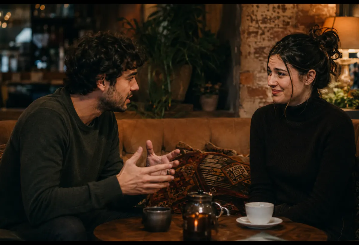 A tense couple sitting apart on a couch