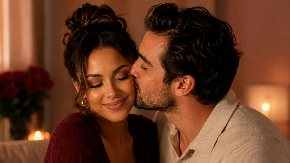 A warm couple moment for a kiss preference game