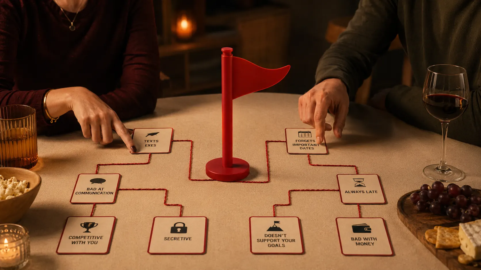 A phone and message cards for a flirty texting challenge