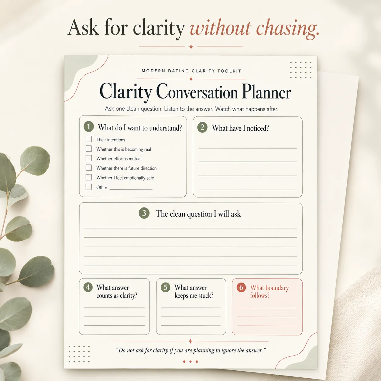 Clarity Conversation Planner preview for asking one clean question