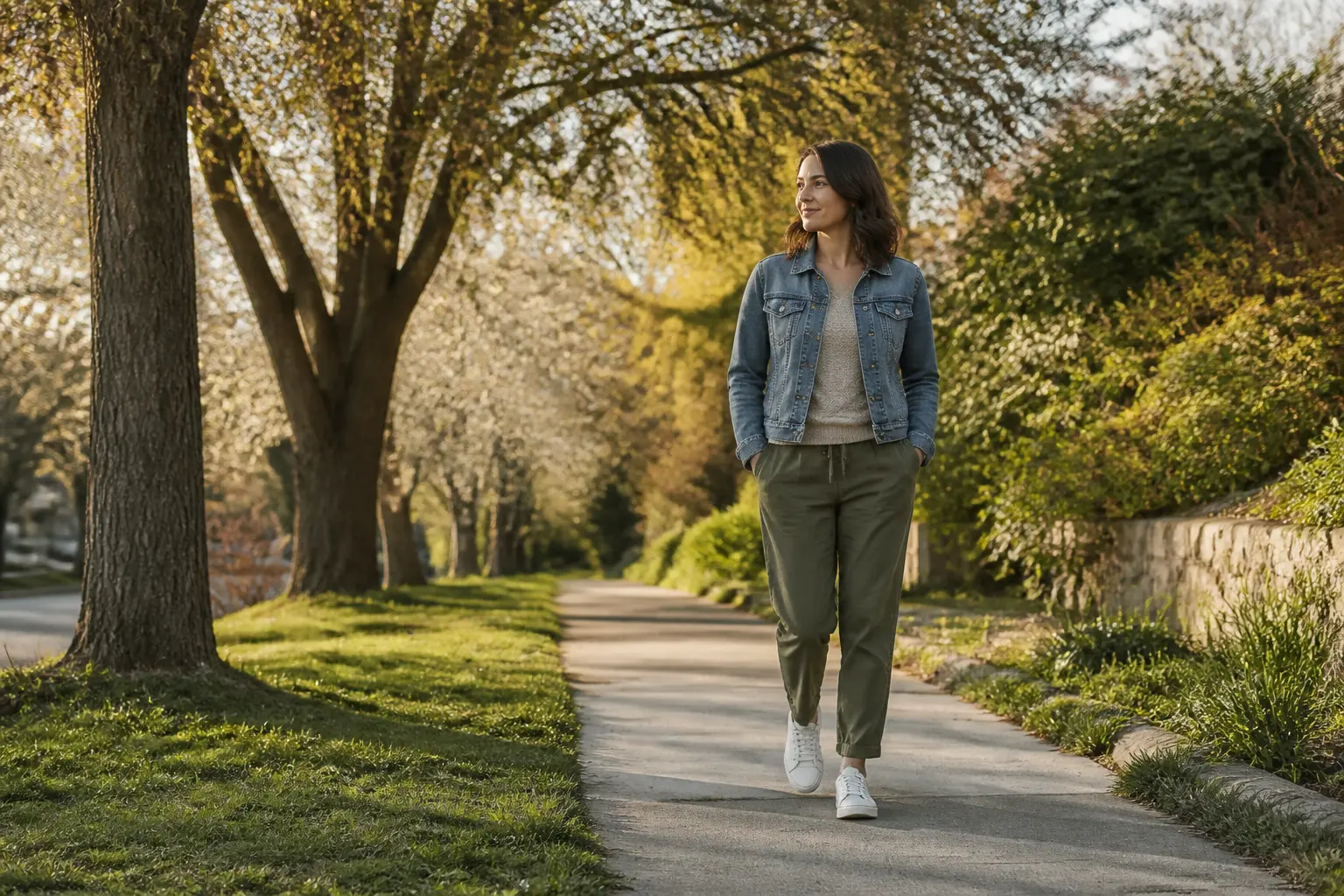 A person taking a quiet walk outdoors after making a grounded dating decision