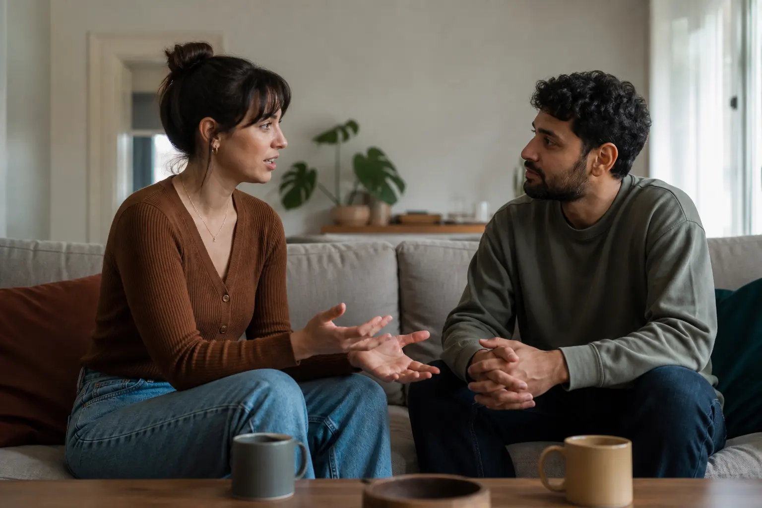 Couple having a respectful repair conversation after conflict