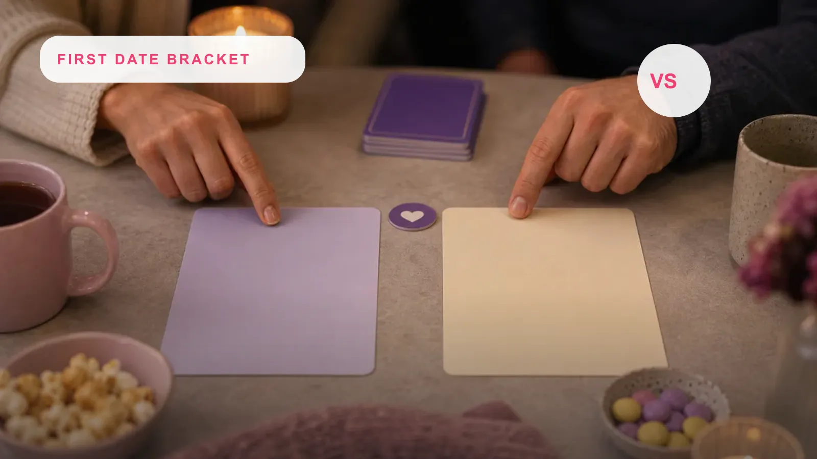 First-date this-or-that bracket cards on a table
