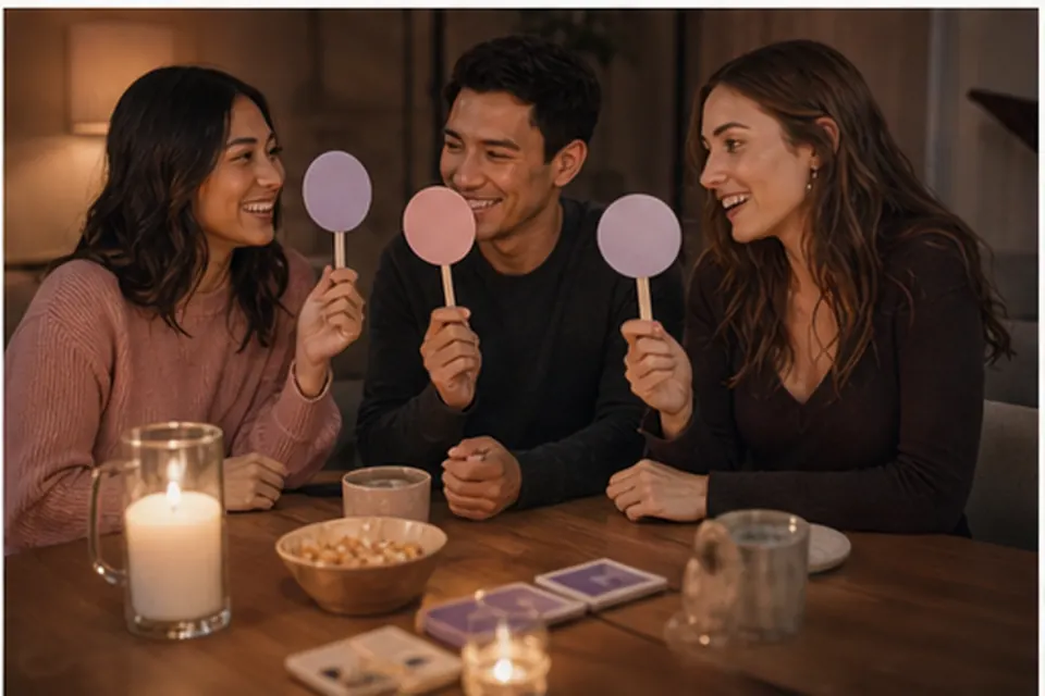 A couple playing a grid-based date-night challenge